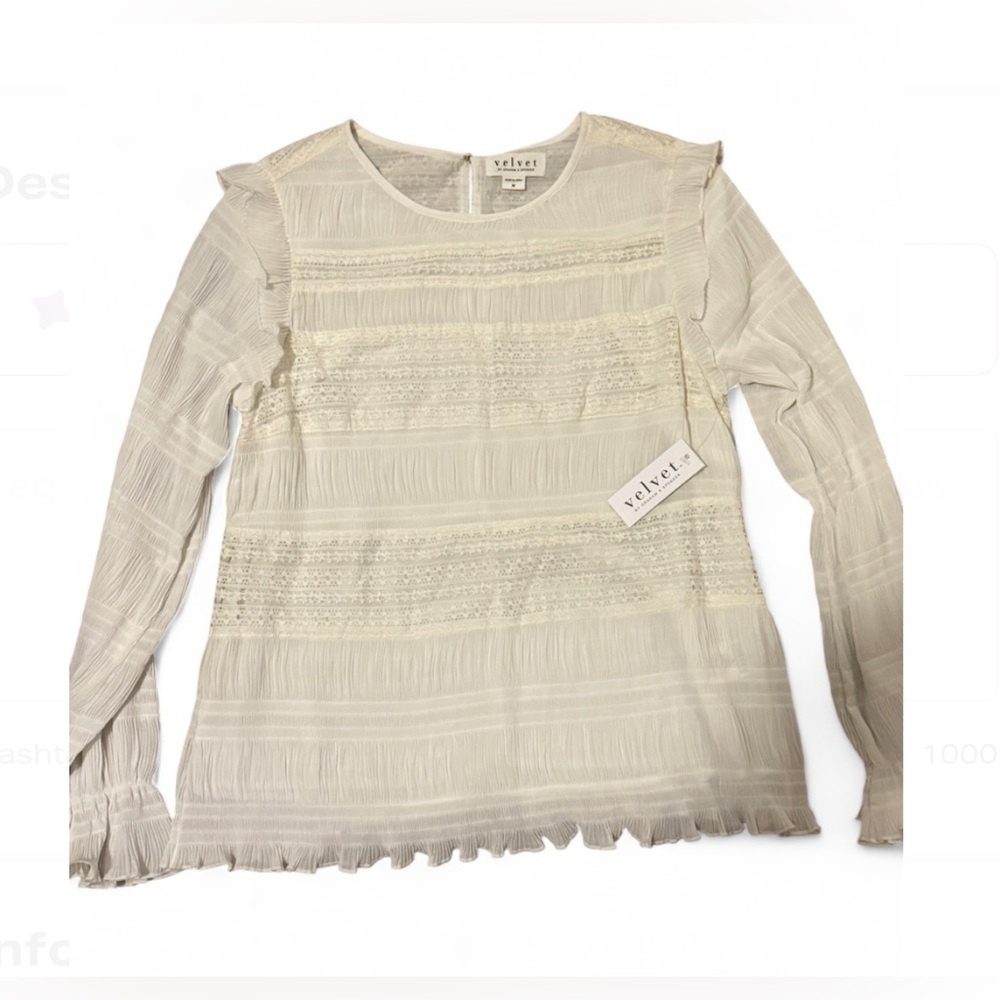 NWT Velvet by Graham & Spencer for Anthropologie white ruffle Long-Sleeve Blouse